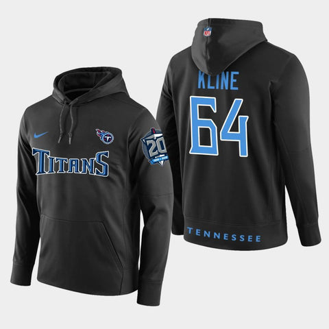 Men's Tennessee Titans #64 Josh Kline 20th Anniversary Patch Pullover Hoodie - Black