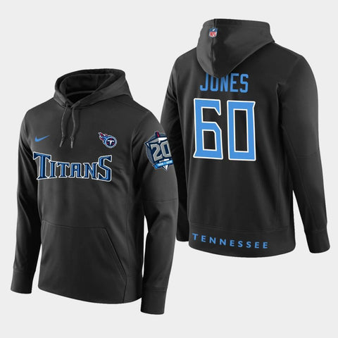 Men's Tennessee Titans #60 Ben Jones 20th Anniversary Patch Pullover Hoodie - Black