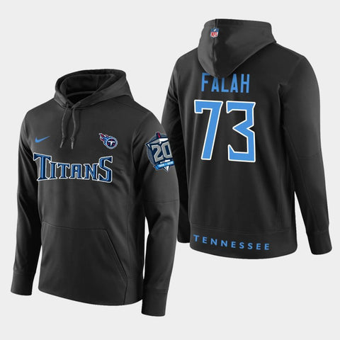 Men's Tennessee Titans #73 Nico Falah 20th Anniversary Patch Pullover Hoodie - Black