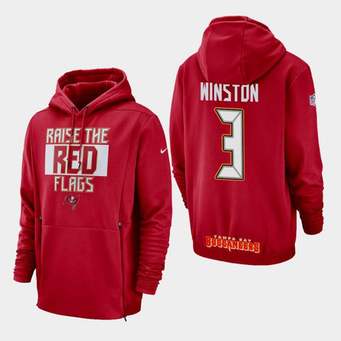 Men's Tampa Bay Buccaneers #3 Jameis Winston Sideline Lockup Pullover Hoodie - Red