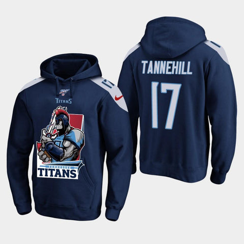 Men's Tennessee Titans #17 Ryan Tannehill Cartoon Mascot Pullover Hoodie - Light Blue