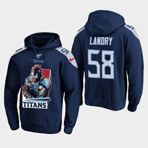 Men's Tennessee Titans #58 Harold Landry Cartoon Mascot Pullover Hoodie - Light Blue