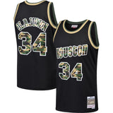 34-Hakeem Olajuwon Houston Rockets  Straight Fire Camo Swingman Jersey – Black