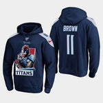 Men's Tennessee Titans #11 A.J. Brown Cartoon Mascot Pullover Hoodie - Light Blue