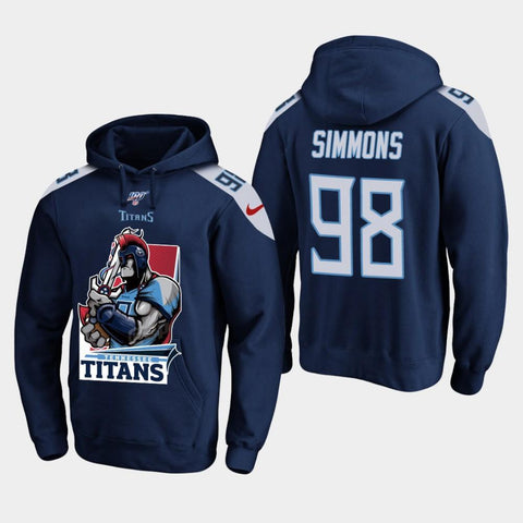 Men's Tennessee Titans #98 Jeffery Simmons Cartoon Mascot Pullover Hoodie - Light Blue