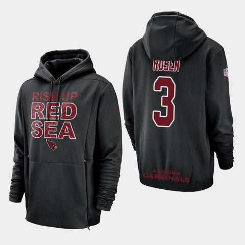 Men's Arizona Cardinals #3 Josh Rosen Sideline Lockup Pullover Hoodie - Black