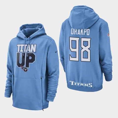 Men's Tennessee Titans #98 Brian Orakpo Sideline Lockup Pullover Hoodie - Light Blue