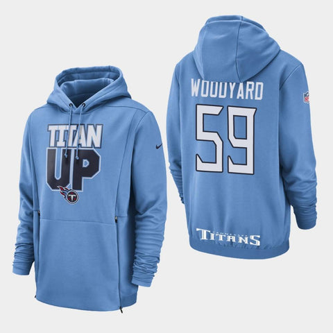 Men's Tennessee Titans #59 Wesley Woodyard Sideline Lockup Pullover Hoodie - Light Blue