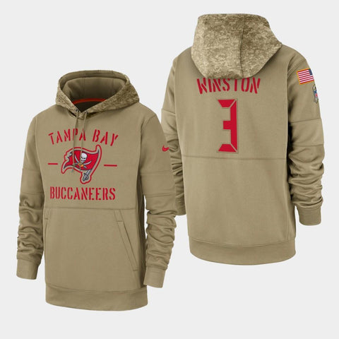 Men's Jameis Winston Tampa Bay Buccaneers 2019 Salute to Service Sideline Therma Pullover Hoodie - Tan