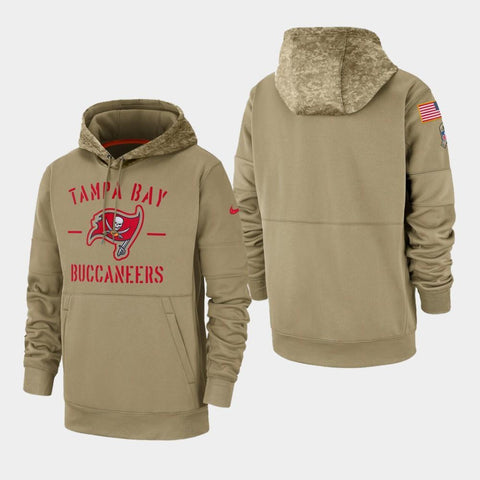 Men's Tampa Bay Buccaneers Tan 2019 Salute to Service Sideline Therma Pullover Hoodie