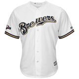 Mike Moustakas Milwaukee Brewers Majestic 2019 Postseason Official Cool Base Player Jersey - White