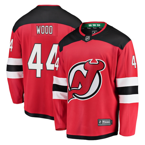 Men's New Jersey Devils Miles Wood Fanatics Branded Red Home Breakaway Player Jersey