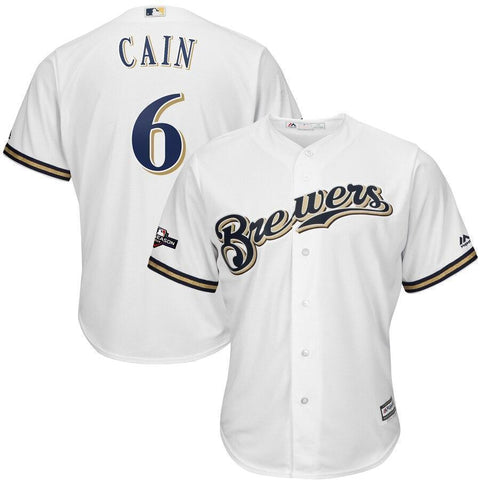 Lorenzo Cain Milwaukee Brewers Majestic 2019 Postseason Official Cool Base Player Jersey - White