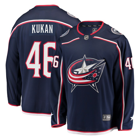 Men's Columbus Blue Jackets Dean Kukan Fanatics Branded Navy Breakaway Jersey