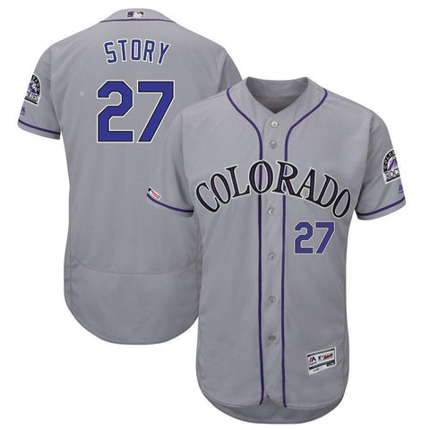 Trevor Story Colorado Rockies Majestic Road Collection Flex Base Player Jersey – Gray/White