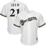 Travis Shaw Milwaukee Brewers Majestic Home Official Cool Base Replica Player Jersey - White