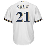 Travis Shaw Milwaukee Brewers Majestic Home Official Cool Base Replica Player Jersey - White