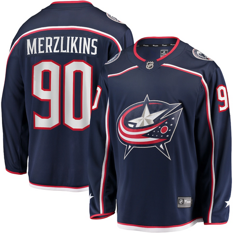 Men's Columbus Blue Jackets Elvis Merzlikins Fanatics Branded Navy Home Breakaway Player Jersey