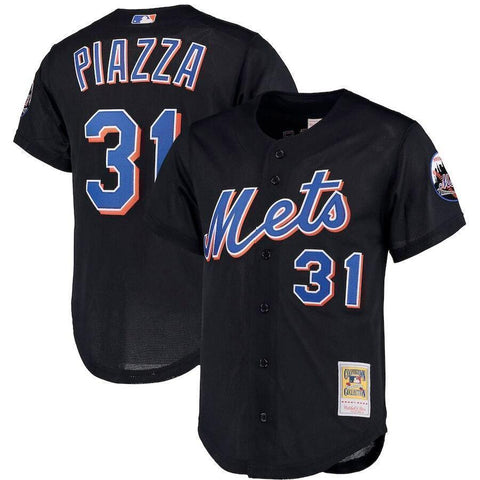 Mike Piazza New York Mets Mitchell & Ness Big & Tall Cooperstown Collection Mesh Button-Up Jersey– Black