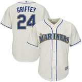 Ken Griffey Jr. Seattle Mariners Majestic Alternate Official Cool Base Replica Player Jersey - Cream/Light Blue